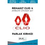 Graficar Design Renault Clio ile Uyumlu 4 Amblem Kaplama Sticker Set, Mat Siyah