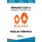 Graficar Design Renault Clio ile Uyumlu 4 Amblem Kaplama Sticker Set, Parlak Turuncu, TYC00629181557
