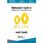 Graficar Design Renault Clio ile Uyumlu 5 Amblem Kaplama Sticker Set, Mat Beyaz