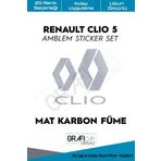 Graficar Design Renault Clio ile Uyumlu 5 Amblem Kaplama Sticker Set, Mat Karbon Kırmızı, TYC00629202582