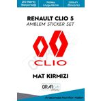 Graficar Design Renault Clio ile Uyumlu 5 Amblem Kaplama Sticker Set, Mat Karbon Siyah, TYC00629202206