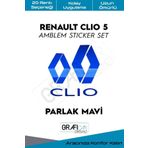 Graficar Design Renault Clio ile Uyumlu 5 Amblem Kaplama Sticker Set, Mat Metalik Gri, TYC00629201747