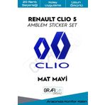 Graficar Design Renault Clio ile Uyumlu 5 Amblem Kaplama Sticker Set, Mat Metalik Gri