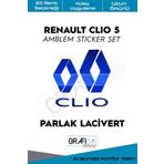 Graficar Design Renault Clio ile Uyumlu 5 Amblem Kaplama Sticker Set, Parlak Lacivert