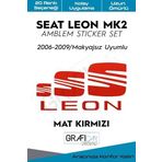 Graficar Design Seat Leon ile Uyumlu Mk2 Amblem Kaplama Sticker Set 2006 2009 Makyajsız, Parlak Kırmızı, AMB035-10