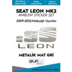 Graficar Design Seat Leon ile Uyumlu Mk2 Amblem Kaplama Sticker Set 2009 2012 Makyajlı, Mat Karbon Gri