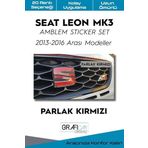 Graficar Design Seat Leon ile Uyumlu Mk3 Amblem Kaplama Sticker Set 2013 2016 Makyajsız, Parlak Kırmızı