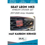 Graficar Design Seat Leon ile Uyumlu Mk3 Amblem Kaplama Sticker Set 2017 2020 Makyajlı, Mat Karbon Kirmizi