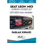Graficar Design Seat Leon ile Uyumlu Mk3 Amblem Kaplama Sticker Set 2017 2020 Makyajlı, Parlak Kirmizi