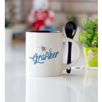 Grafiker Siyah Kaşıklı Kupa Bardak
