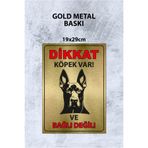 Grafiklas Dikkat Köpek Var Gold Metal Levha – (19x29 cm) Uyarı Tabelası Bahçe ve İş Yeri İçin