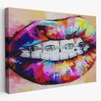 Grafiti PopArt Diş Teli ve Renkli Dudaklar Dekoratif Kanvas Tablo, Duvar Dekoru 6651