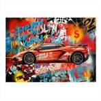 Grafitili Kırmızı Spor Araba Modern Ahşap Tablo 50cmX 70cm