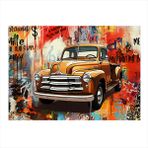 Grafitili Nostaljik Araba Model Ahşap Tablo 50cmX 70cm