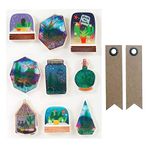GRAINE CREATIVE 3D çıkartmalar x 9 - Kavanozlarda Succulents + 20 flama kraft etiketi