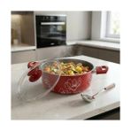 Grains Global 22 cm Derin Tencere - Kırmızı Üzeri Beyaz Çiçek Desenli Cam Kapaklı - (No Color) - Option-1