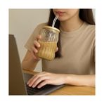Grains Global Kahve Bardağı Dayanıklı Ice Bardak Kahve Kokteyl Cam Sunum Bardağı Meşrubat Kapaklı Bardak 400ML (Tek, Adet, 1) - 0 - Siyah - Option-1