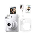 Grains Global Mini 12 Beyaz Fotoğraf Makinesi-10'lu Film-Kıskaçlı Resim Standı ve Silikon Kılıf Seti - Açık Bej