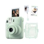 Grains Global Mini 12 Yeşil Fotoğraf Makinesi-10'lu Film-Kıskaçlı Resim Standı ve Simli Pleksi Kılıf Seti - Açık Bej