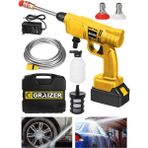 Graizer Alman 88 V Akülü Şarjlı 50 Bar Yüksek Basınçlı bahçe ve Oto Yıkama Makinesi Sarı