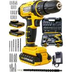 Graizer Alman Sarı 46 V 5 Ah Darbeli Metal Şanzuman Bakir Sargili Çift Akülü Şarjlı Vidalama Matkap 24 Parça Set