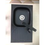 Gralux Evye Siyah Granit Desen Kaplamalı Sağ Damlalıklı 43.5 x 86 cm Ölçülerinde Krom Paslanmaz Evye - 1
