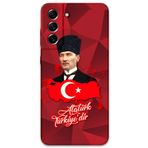Gramaphone Galaxy S21 FE ile Uyumlu Atatürk Desenli Telefon Kılıfı + Ekran Koruyucu - 5851