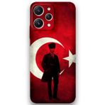 Gramaphone Xiaomi Redmi 12 Uyumlu Atatürk Desenli Telefon Kılıfı + Ekran Koruyucu - 5849