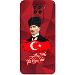 Gramaphone Xiaomi Redmi Note 9 Uyumlu Atatürk Desenli Telefon Kılıfı + Ekran Koruyucu - 5851