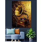 Gramofon Antika Müzik Aleti Dekoratif Kanvas - Mdf Ahşap Tablo