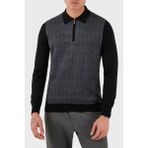 Gran Sasso Desenli Yün ve Pamuk Karışımlı Slim Fit Yarım Fermuarlı Polo Yaka Kazak Erkek Kazak 57137 13126 099 - Siyah - 52