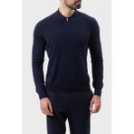Gran Sasso Fitilli % 100 Yün Regular Fit Yarım Fermuarlı Polo Yaka Kazak Erkek Polo Yaka Kazak 55125 14290 598 - Lacivert - 56