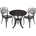 Granada Aluminyum Döküm Bahçe Veranda Balkon Oturma Grubu 3 Parça 2 Koltuk Kolçaklı Sandalye 1 Masa Takımı Set Dış Mekan Outdoor Mat Siyah Teras