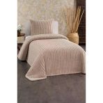 Granada Peluş Tek Kişilik Yatak Örtüsü Bej