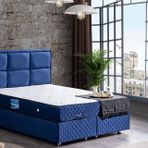 Grand 140x190 cm Lacivert New Baza Başlık ve Orthosoft Ortopedik Yatak Seti