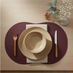 Grand Fine Art 2 Adet Deri Amerikan Servis- Simetrik Oval Supla - 44 x 33 cm - Bordo