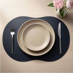 Grand Fine Art 2 Adet Deri Amerikan Servis- Simetrik Oval Supla - 44 x 33 cm - Lacivert
