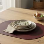 Grand Fine Art 2 Adet Deri Amerikan Servis Tam Oval 33X44 cm - 44 x 33 cm - Bordo