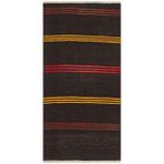 Grand Hedef Halı Anadolu El Dokuma Sari Mürdüm Rengi Çizgili Vintage Kilim Turuncu