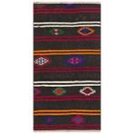 Grand Hedef Halı Anadolu El Dokuma Siyah Renk Çiçekli Desen Vintage Kilim Sarı