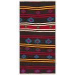 Grand Hedef Halı Anadolu El Dokuma Siyah Renk Kiremit Turkuaz Çiçekli Vintage Kilim Çok Renkli
