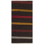 Grand Hedef Halı Anadolu El Dokuma Siyah Renk Turuncu Beyaz Çizgili Vintage Kilim