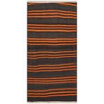 Grand Hedef Halı Anadolu El Dokuma Siyah Renk Turuncu Çizgili Vintage Kilim Çok Renkli