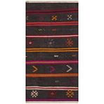 Grand Hedef Halı El Dokuma Renkli Çiçekli Siyah Renk Vintage Kilim Beyaz