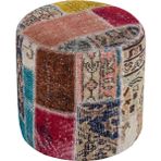 Grand Hedef Halı Geneleksel El Dokuma Naturel Rengi Çiçekli Desenli Puf - 40 x 40 cm - Renkli