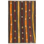 Grand Hedef Halı Gerçek El Dokuma Doğal Kahve Sari Çizgili Vintage Kilim Sarı