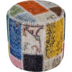 Grand Hedef Halı Gerçek El Dokuma Multi Rengi Patchwork Yuvarlak Puf - 40 x 40 cm - Renkli