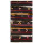 Grand Hedef Halı Gerçek El Dokuma Renkli Çizgili Vintage Kilim Turuncu