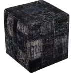 Grand Hedef Halı Gerçek El Dokuma Siyah Rengi Patchwork Puf - 40x40 cm