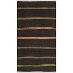 Grand Hedef Halı Gerçek El Dokuma Siyah Renk Sari Fuşya Çizgili Vintage Kilim Sarı